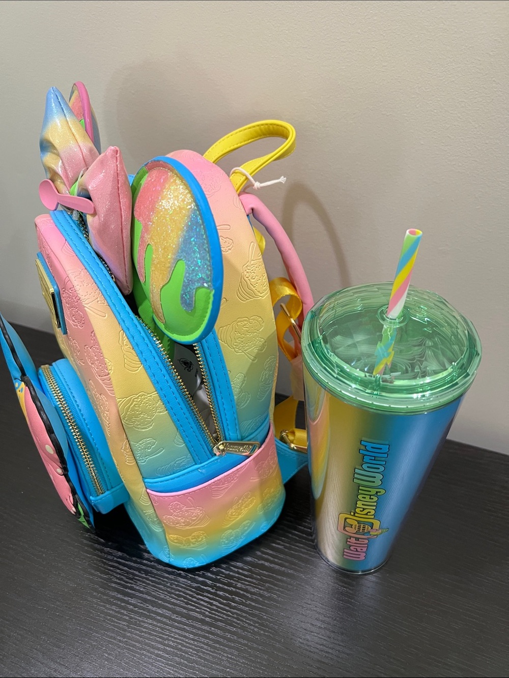 Disney Parks Loungefly Rainbow Ice Cream Minnie Ears, backpack and Starbucks - Picture 2 of 3